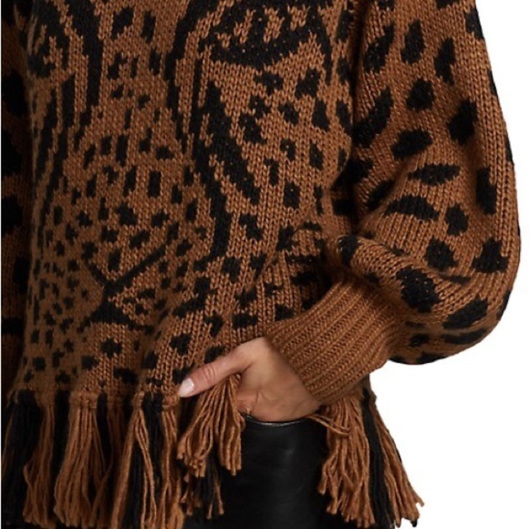 NWT FARM Rio Caramel Leopard Turtleneck Wool Sweater Knit Fleece Pullover XS - Picture 4 of 15